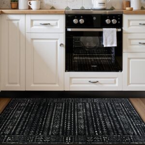 Zealude Boho Washable 3x5 Area Rugs for Kitchen Floor, Black and White Rug Modern Indoor Mats for Entryway Non Slip, Moroccan Geometric Carpet for Entrance Bathroom Living Laundry Room (3 x 5,Black)