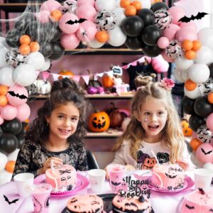 Fiesec Happy Boo Day Party Decorations, Pink Halloween Birthday Supplies for Outdoor Indoor Yard Home Room Girl, Banner Bat Ghost Spider Balloon Tablecloth Cake Topper Tableware Plates Napkins Forks