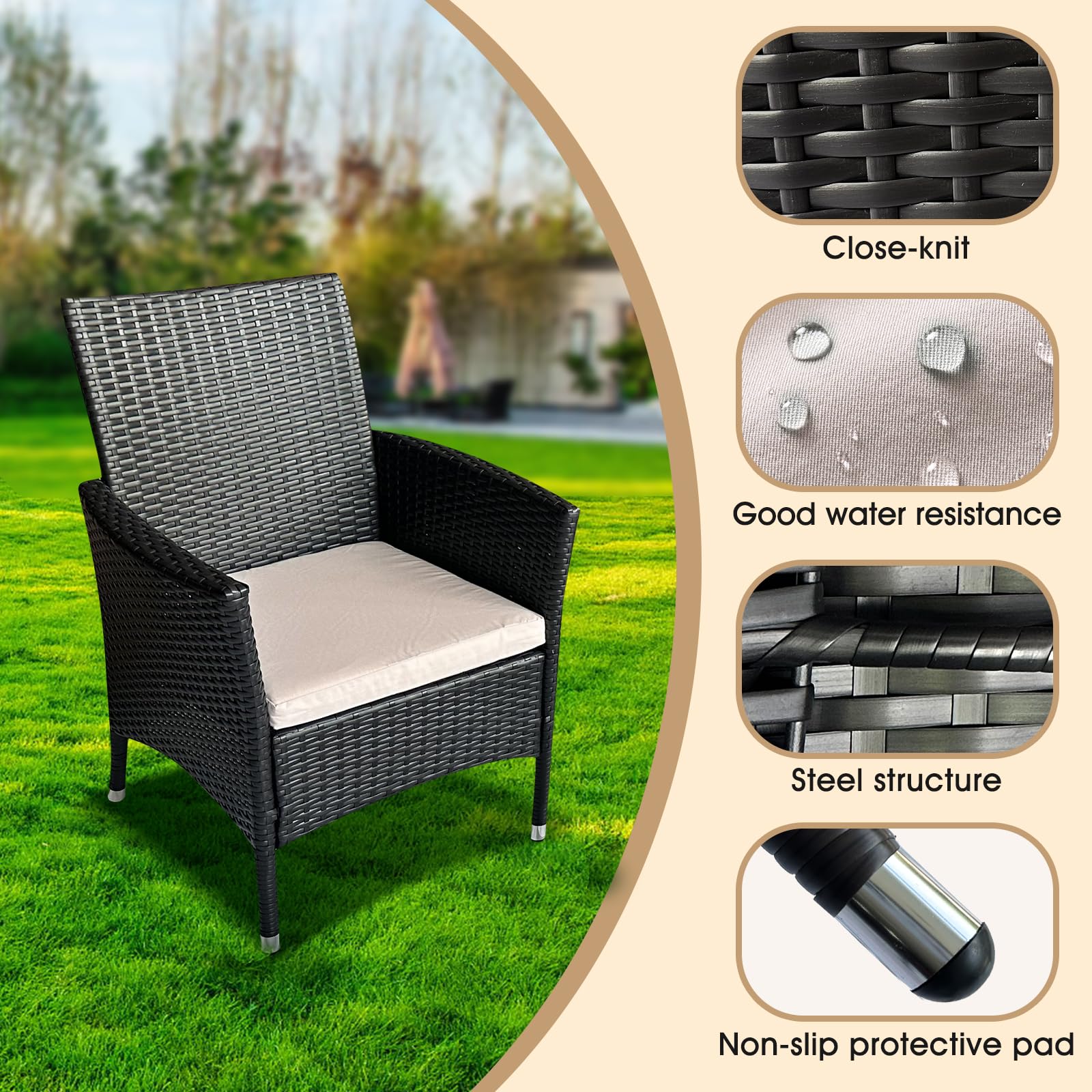 Peacabo 4 Piece Patio Furniture Set Sectional Table Chair, Wicker Sofa with Armrest Chair Loveseat and Rattan Side Table, Outdoor Conversation Sets for Garden Lawn Pool or Backyard, Coffee/Beige