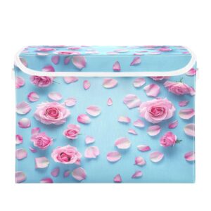 hzwxjrlf foldable storage box, storage bins with lids， storage boxes with handles, storage boxes for clothing, storage bins for homes and offices （beautiful roses）