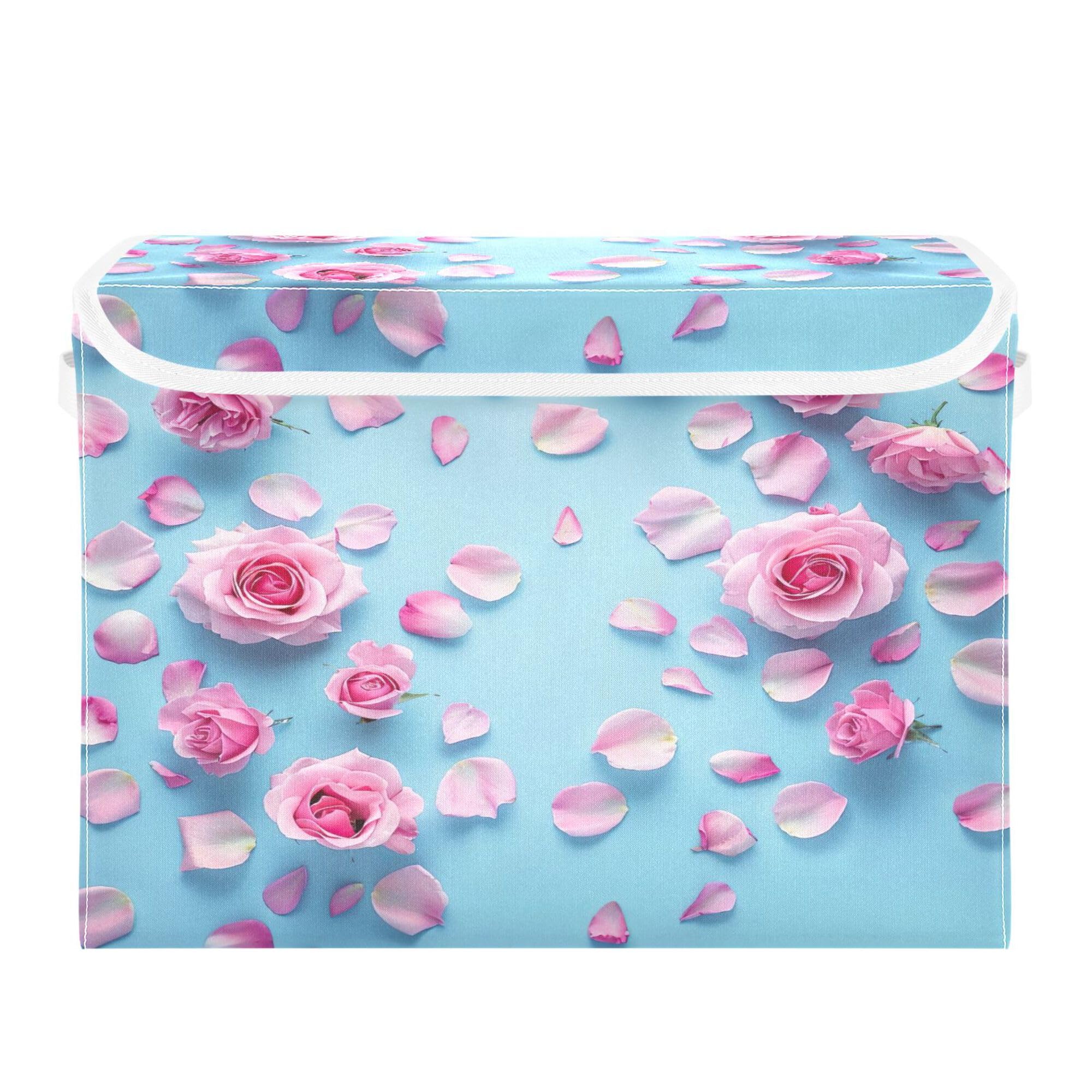 Hzwxjrlf Foldable Storage Box, Storage Bins with Lids， Storage Boxes with Handles, Storage Boxes For Clothing, Storage Bins For Homes and Offices （Beautiful Roses）