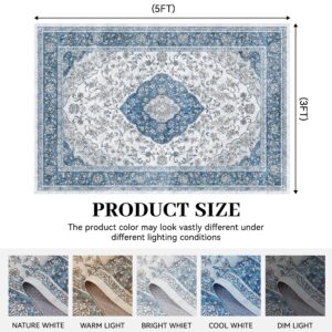 3x5 Machine Washable Rug Boho Rug Mat Soft Non Slip Area Rugs Indoor Stain Resistant Carpet for Door Living Room Kitchen Bedroom