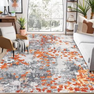 garveehome area rug 10x13 machine washable rug modern abstract rug for living room non slip non shedding indoor floor cover accent rug for living room bedroom, orange/grey