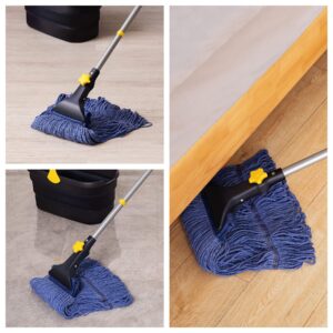 Yocada Looped-End String Wet Mop with Extra 3 Microfiber Cloth Mop Heads Heavy Duty Cotton Mop Commercial Industrial Grade Telescopic Iron Pole Jaw Clamp Floor Cleaning 55.1"