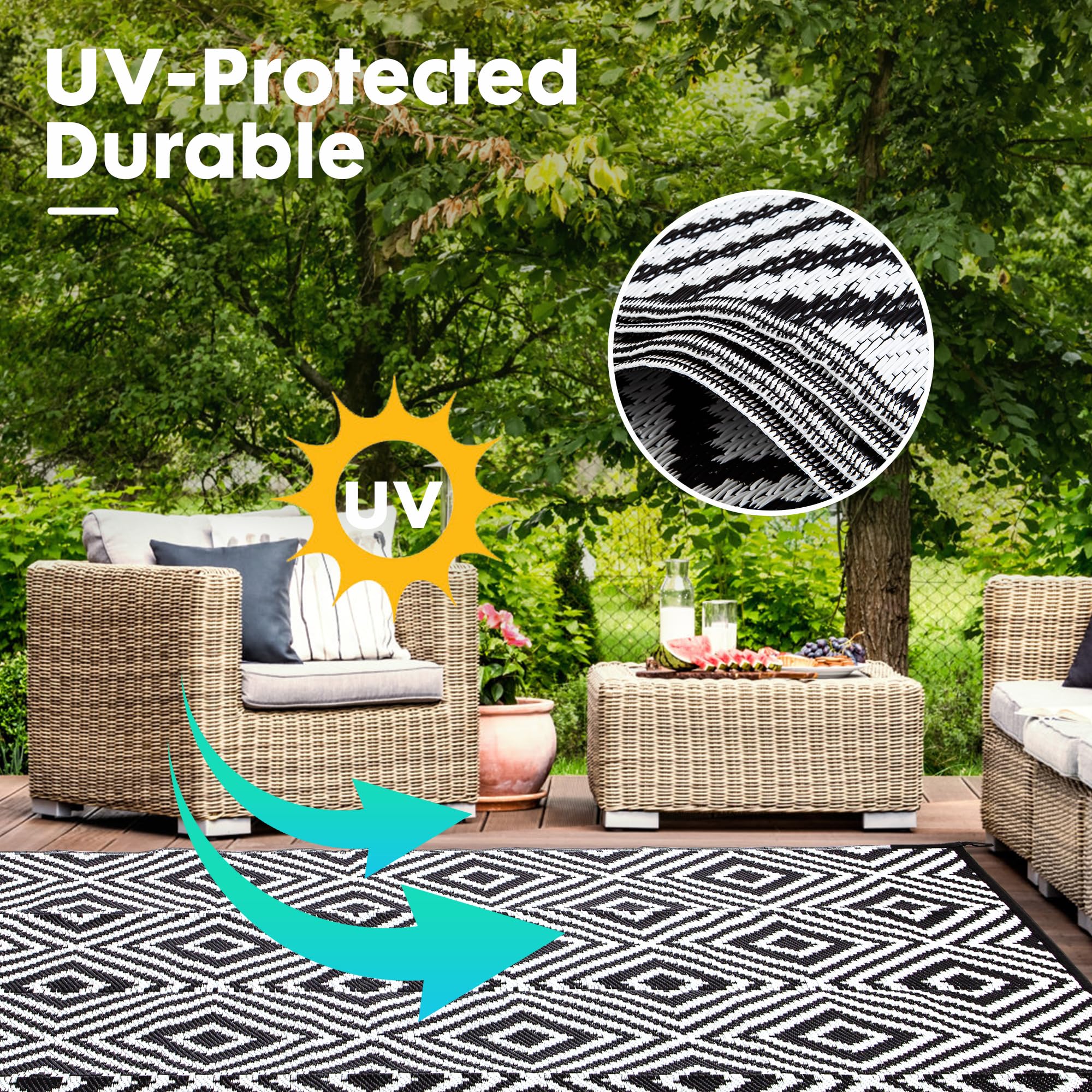 Outdoor Plastic Straw Rug, 5x7 Outdoor Rug,RV Rug,Reversible mats, Large Floor Mat and Rug for RV, Patio, Backyard, Deck, Picnic, Beach, Trailer, Camping