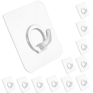 qianyu 12 pcs adhesive hooks for hanging clear sticky wall hooks heavy duty plastic door hooks no drilling strong waterproof sticker hanger for home kitchen bathroom office use