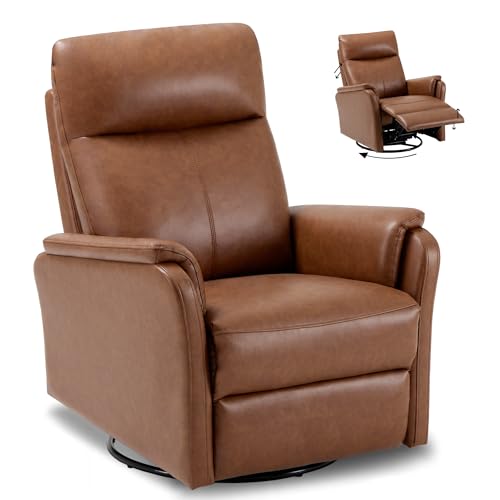 COLAMY Recliner Chair, Living Room Sofa Home Theater Seat PU Leather Couch with Footrest Cushion, Swivel Rocker Modern Bedroom Glider Chairs, Cocoa