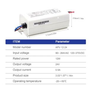 DynMach APV-12-24 12W 24V 0.5A High Efficiency LED Lighting Power Supply - Compact and Waterproof for LED Applications