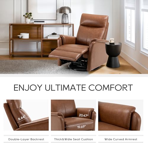 COLAMY Recliner Chair, Living Room Sofa Home Theater Seat PU Leather Couch with Footrest Cushion, Swivel Rocker Modern Bedroom Glider Chairs, Cocoa