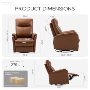 COLAMY Recliner Chair, Living Room Sofa Home Theater Seat PU Leather Couch with Footrest Cushion, Swivel Rocker Modern Bedroom Glider Chairs, Cocoa