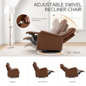 COLAMY Recliner Chair, Living Room Sofa Home Theater Seat PU Leather Couch with Footrest Cushion, Swivel Rocker Modern Bedroom Glider Chairs, Cocoa