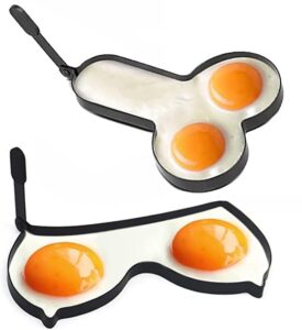 cooplay 2 set funny egg rings, stainless steel nonstick cooking mold with foldable handle, romantic white elephant gifts diy kitchen fryer tool for frying eggs mcmuffins and omelet (female and male)