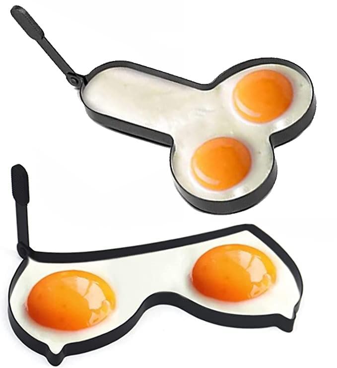 Cooplay 2 Set Funny Egg Rings, Stainless Steel Nonstick Cooking Mold with Foldable Handle, Romantic White Elephant Gifts DIY Kitchen Fryer Tool for Frying Eggs Mcmuffins and Omelet (Female and Male)