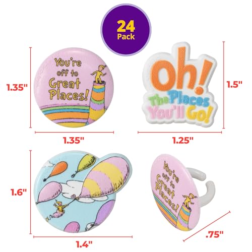 DecoPac Oh, the Places You'll Go! Cupcake Rings, 24 Dr. Seuss Cupcake Decorations For Graduation, Wedding, Birthday, Food Safe Cake Toppers – 24 Pack