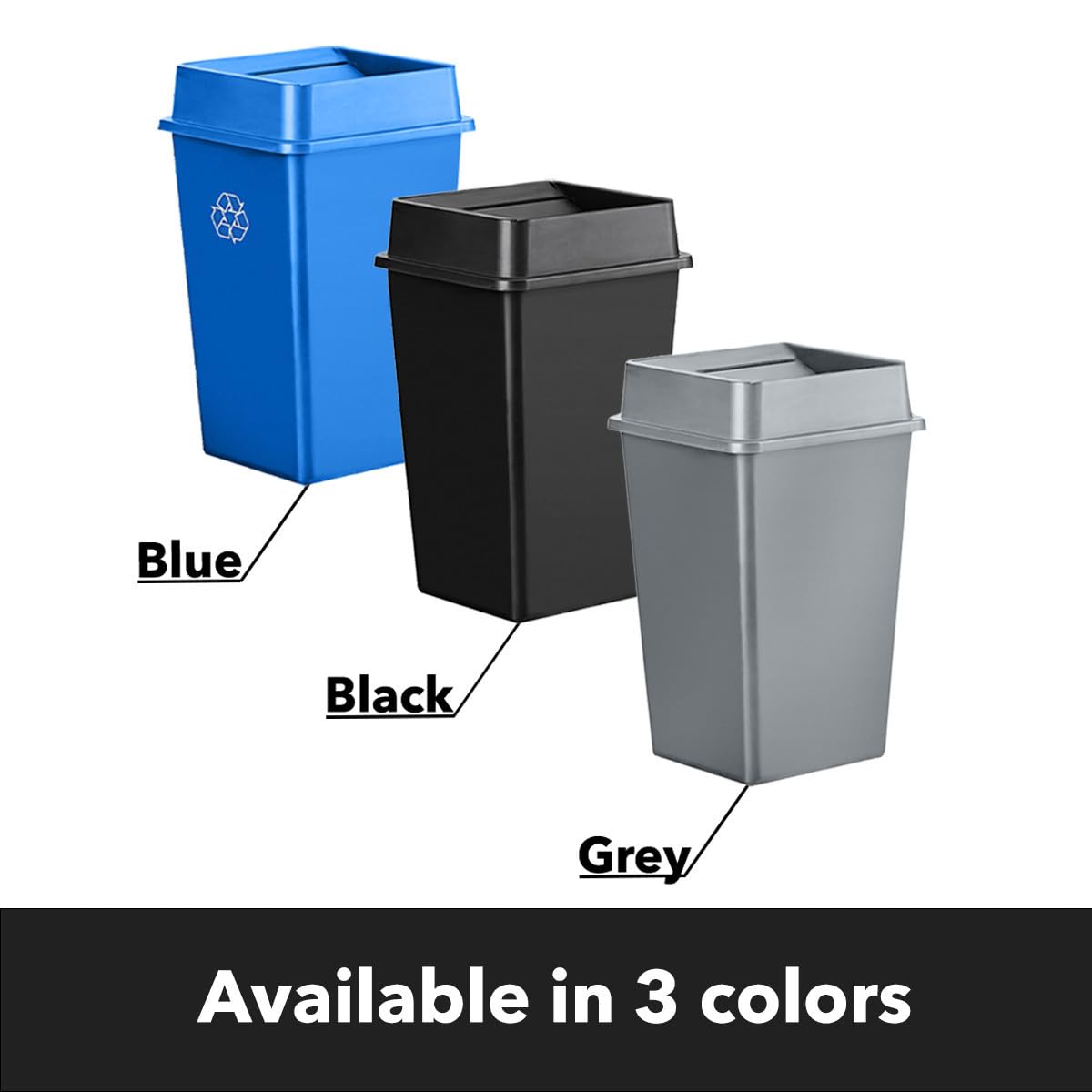 SunSierra Trash Cans 35 Gallon Square Garbage Can with Lid, Grey