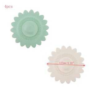 Mewutal 4pcs Drain Hair Catcher Silicone Shower Drain Covers Flower Shape Tub Stopper Floral Bathtub Plugs Shower Drain Protectors Hair Stoppers for Kitchen Sink Bathroom Drain (2 Green and 2 White)