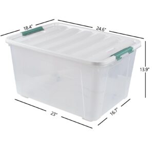 CadineUS 85 Quart Clear Storage Bins with Lids, 4 Pack Large Plastic Boxes with Wheels