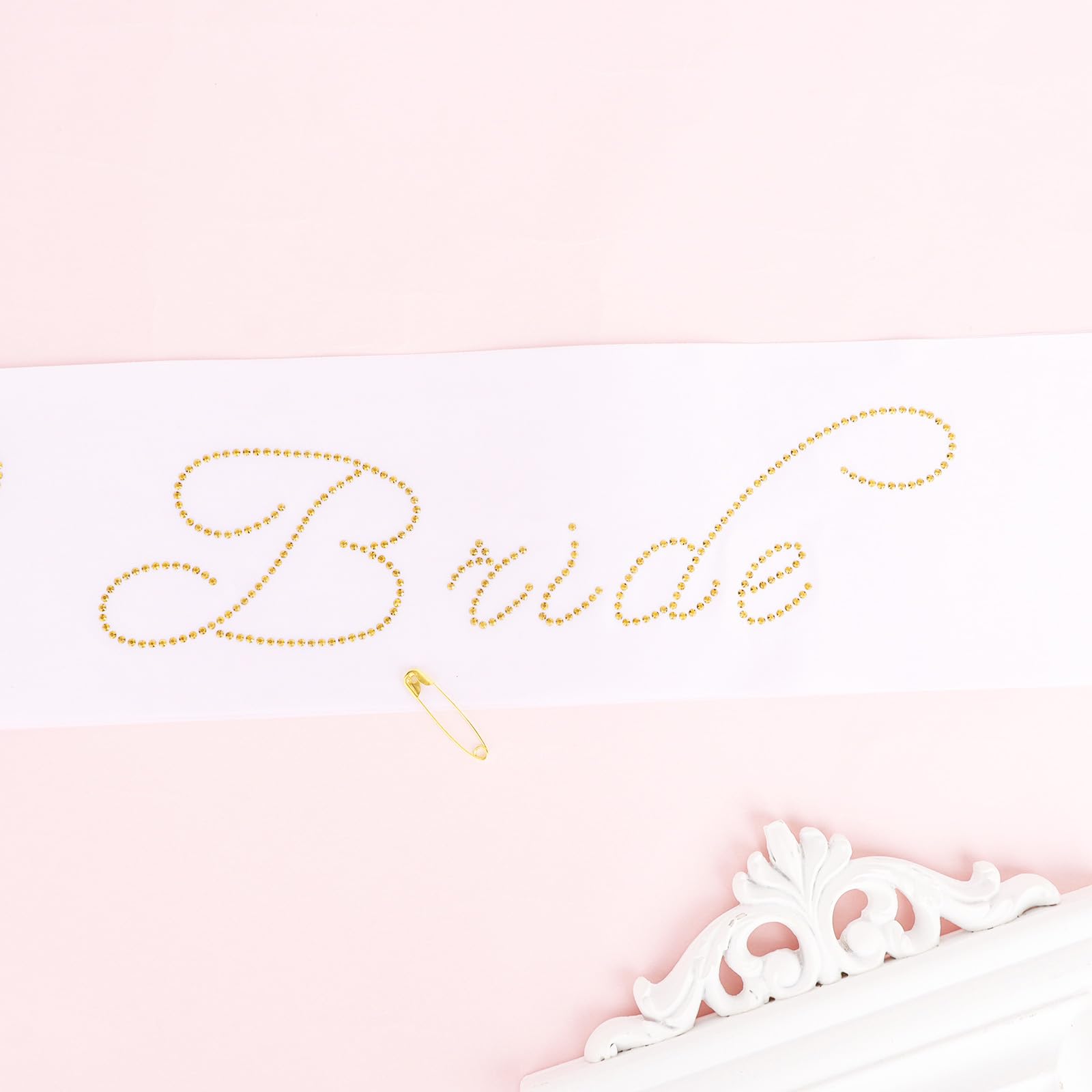 BAHABY Rhinestone Bride to Be Sash Bachelorette Party Favors Bachelorette Sash for Women Bridal Shower Gifts Engagement Party Decorations- White Sash with Gold Rhinestone