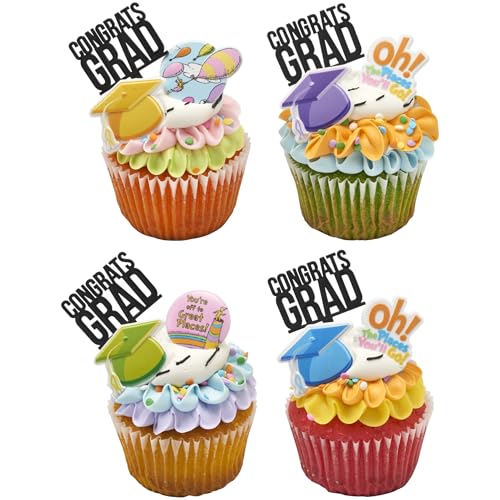 DecoPac Oh, the Places You'll Go! Cupcake Rings, 24 Dr. Seuss Cupcake Decorations For Graduation, Wedding, Birthday, Food Safe Cake Toppers – 24 Pack