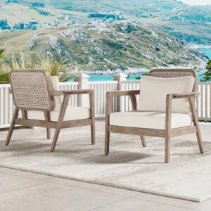 Merax Set of 2 Outdoor Acacia Wood Club Chair,Patio Furniture Conversation Set for Backyard,Weight Capacity 400lbs