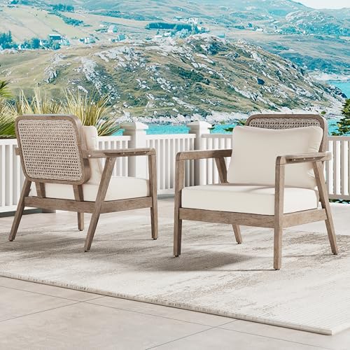 Merax Set of 2 Outdoor Acacia Wood Club Chair,Patio Furniture Conversation Set for Backyard,Weight Capacity 400lbs