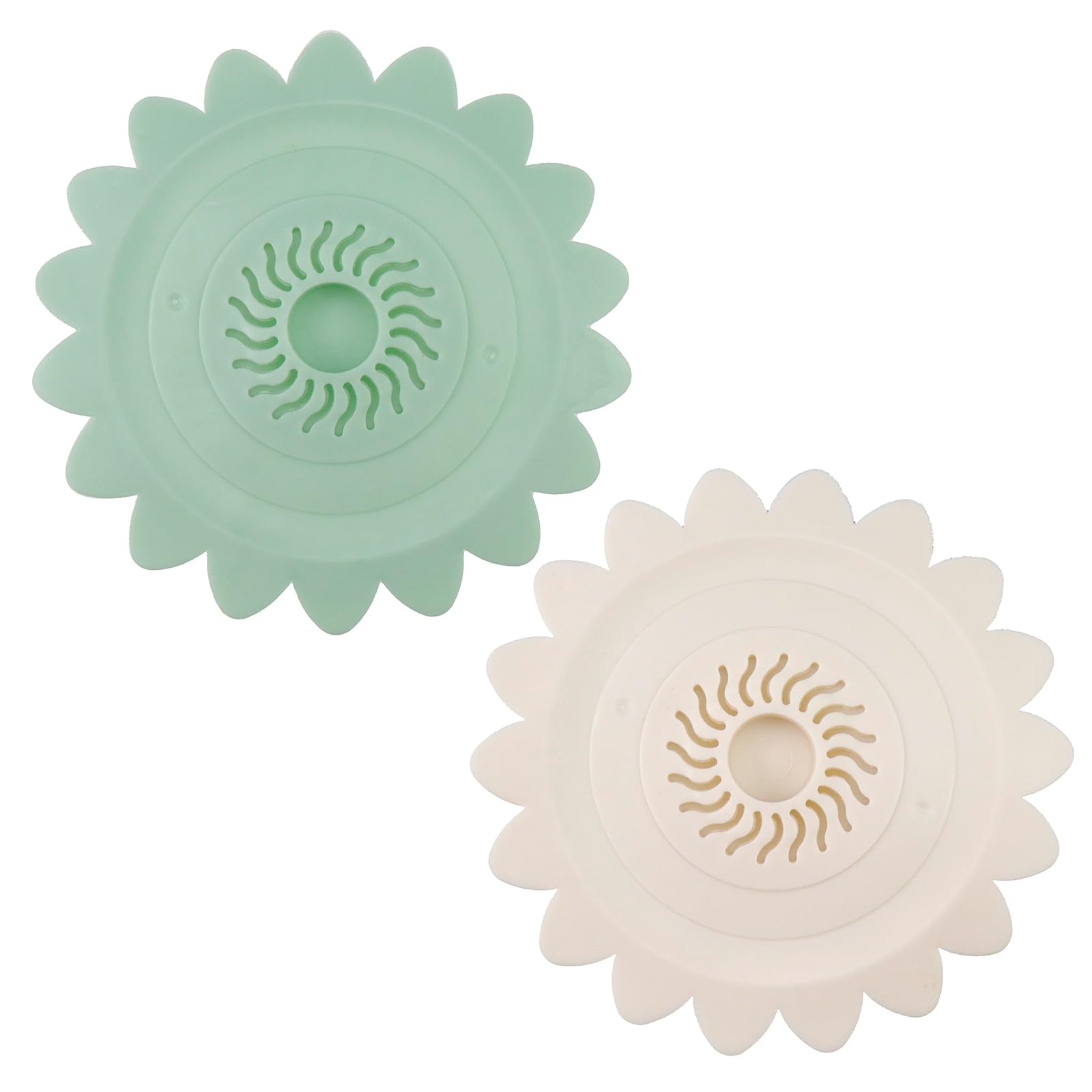 Mewutal 4pcs Drain Hair Catcher Silicone Shower Drain Covers Flower Shape Tub Stopper Floral Bathtub Plugs Shower Drain Protectors Hair Stoppers for Kitchen Sink Bathroom Drain (2 Green and 2 White)