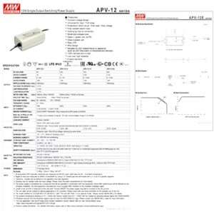 DynMach APV-12-24 12W 24V 0.5A High Efficiency LED Lighting Power Supply - Compact and Waterproof for LED Applications