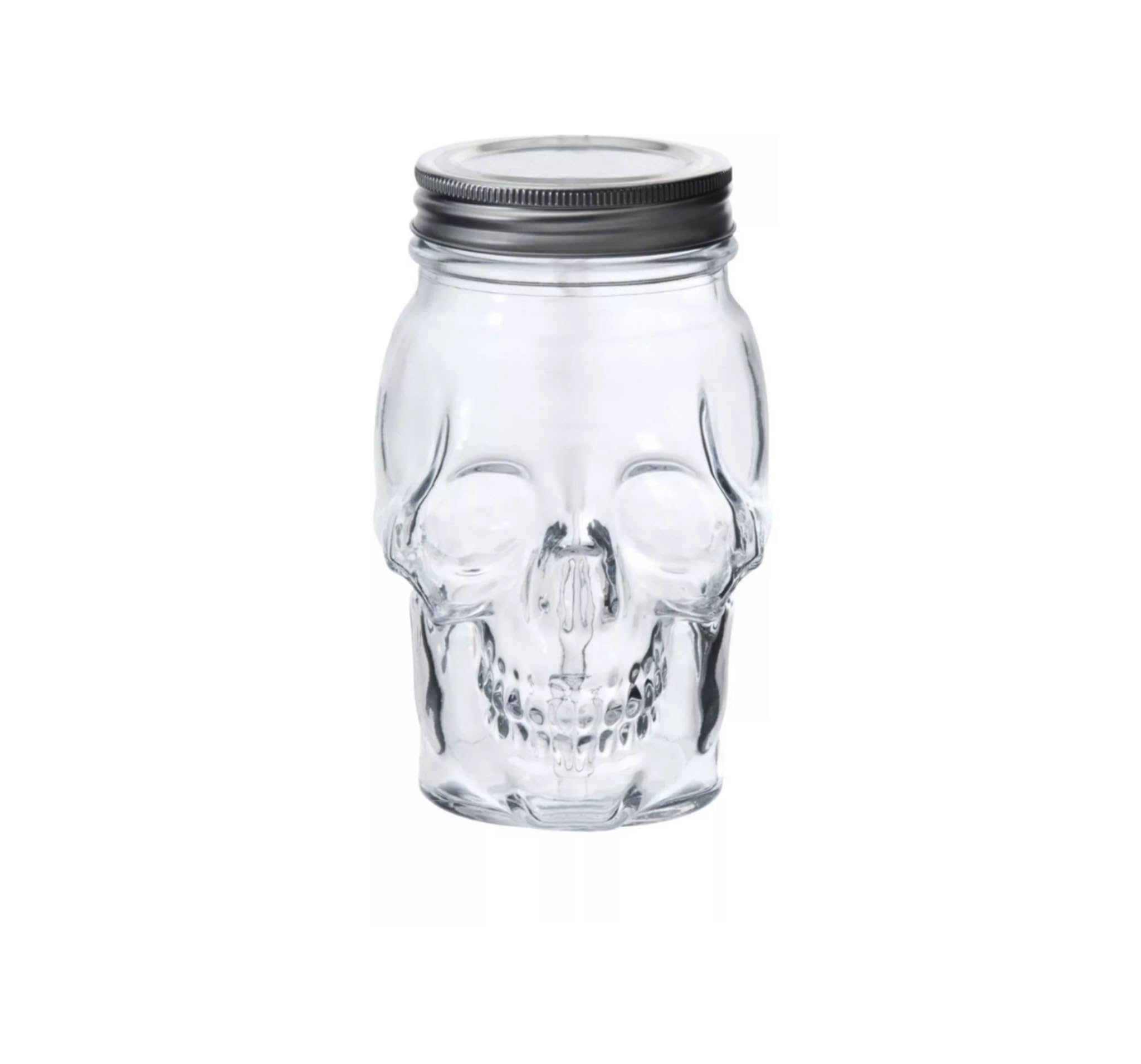 DURA LIVING Set of 2 Skull Mason Jar Glasses with Lids | 16oz Reusable Halloween Drinking Glasses | Unique Skull Décor, Storage, & Canning Jars for Parties & Gifts