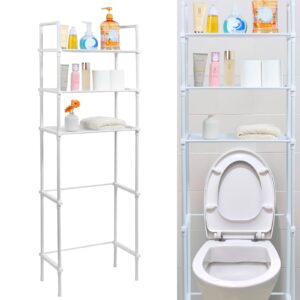 over the toilet storage cabinet, 3-tier bathroom storage shelves, freestanding behind toilet storage standing shelf, above toilet storage rack, space saver bathroom washroom organizer for home (white)