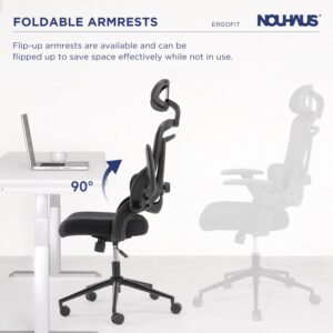 Nouhaus Ergo Fit Ergonomic Mesh Office Chair High Back Adjustable Lumbar Support Headrest and Adjustable Flip-up Armrests, Comfy Desk Chairs Swivel Computer Gaming Chair Tilt Function(N20, Black)