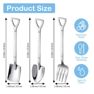 OT-NVWOZR 12PCS Dessert Spoons and Forks Set, Stainless Steel Shovel Shape Ice Cream Spoons, Mini Shovel Spoons for Coffee Yogurt Cake Fruit, Unique Silverware for Home Cocktail Appetizer Party