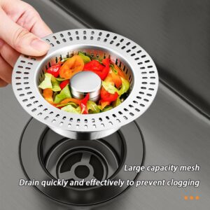 KUNMNGF Sink Stopper,Sink Strainer,Kitchen Sink Stopper,Sink Drain Stopper,Kitchen Sink Strainer,Stainless Steel Kitchen Sink Pop-Up Core Strainer,Bathtub Sink Strainer for Kitchen,Bathroom, Silver