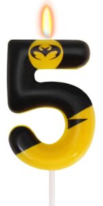 5th bat birthday candle, hero themed birthday party decorations, super bat cake topper, boys girls birthday party supplies (number 5)