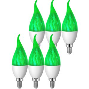 vihose halloween 6 pack e12 led flickering light bulbs candle light bulbs chandelier light bulbs fire light bulb led candle bulbs for christmas xmas party porch indoor decoration(green)