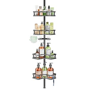 hevel corner shower caddy tension pole, 4 tier adjustable shower organizer corner 62-115 inch, rustproof bathroom corner shower shelves for bathtub storage