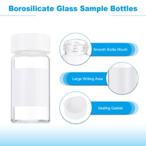 PATIKIL 10pcs 20ml Small Clear Glass Vials with White Screw Cap, Borosilicate Glass Sample Bottles with Writing Label for Solid Liquid Powder Storage