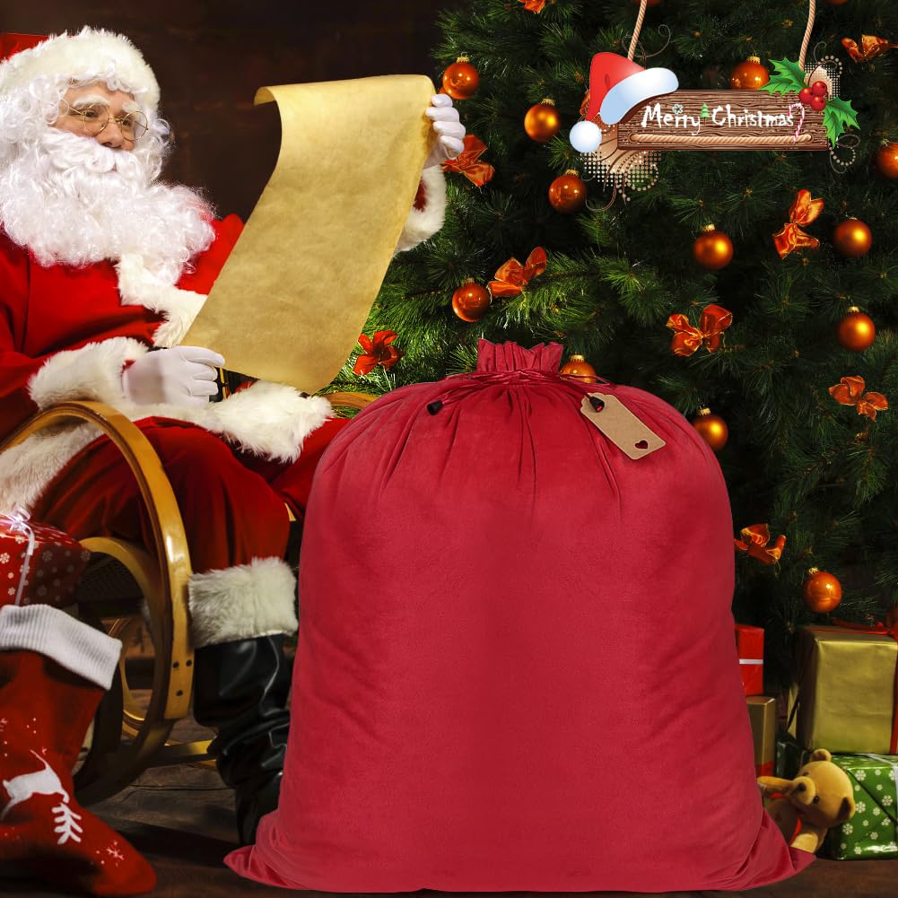 HRX Package Big Velvet Santa Bag, 31x28 Inch Super Soft Drawstring Christmas Gift Bag, Large Christmas Bags Cloth Sack for Presents