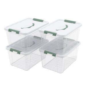 Udotry 14 Quart Plastic Latching Boxes with Lids, Clear Plastic Storage Bin with Lids, 4 Packs