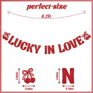 Lucky in Love Banner - Drunk in Love Banner, Cherry Theme Bachelorette, Bridal Shower, Wedding Party Decorations Red Glitter