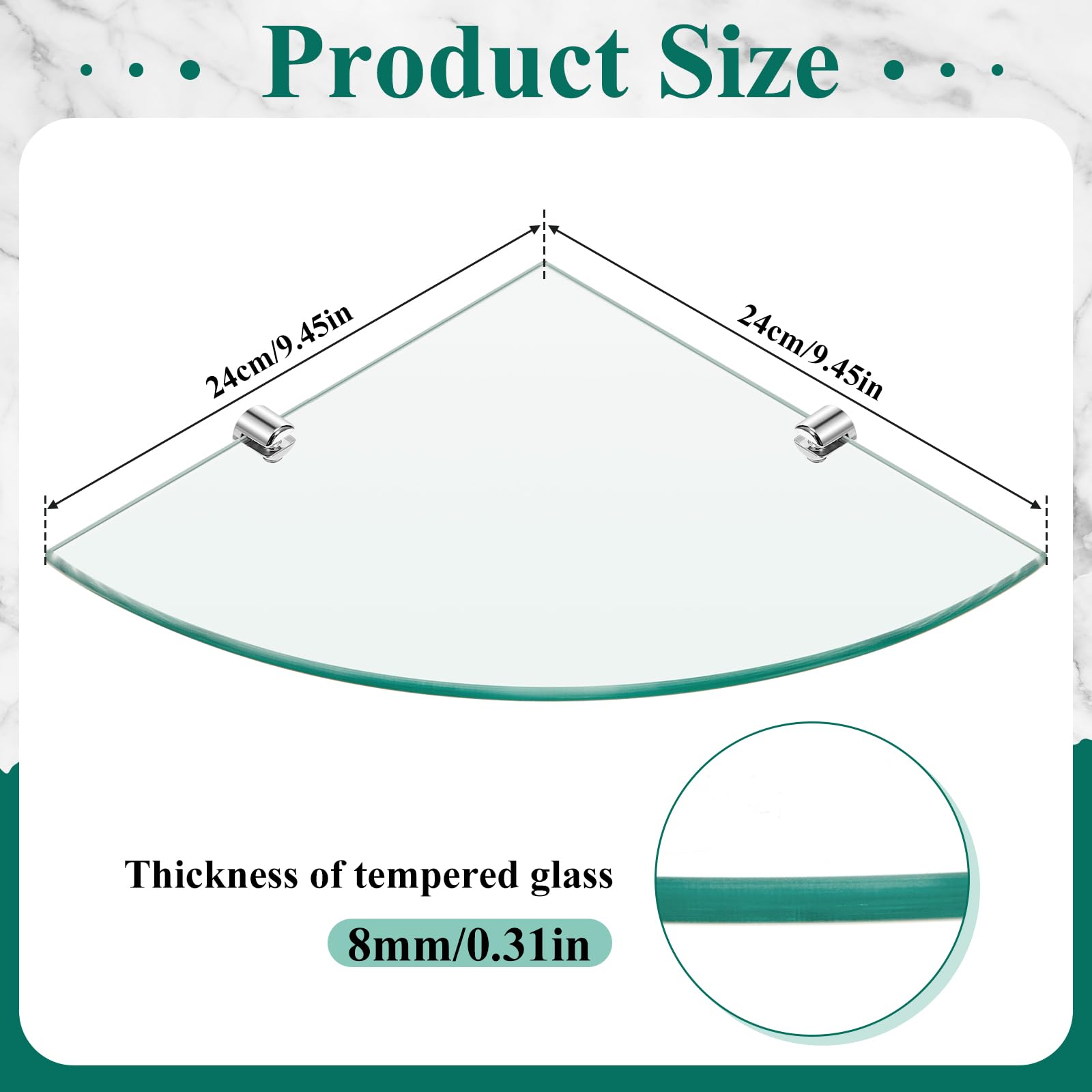 Crowye 2 Pack Glass Corner Shower Shelves 2 Tier Shelves Shower Caddy Shelf Wall Mounted Shelves for Inside Shower with Aluminum Brackets for Shampoo and Soap Organizer