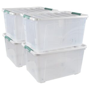 cadineus 85 quart clear storage bins with lids, 4 pack large plastic boxes with wheels