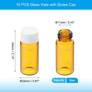 PATIKIL 10pcs 10ml Small Brown Glass Vials with White Screw Cap, Borosilicate Glass Graduated Sample Bottles for Solid Liquid Powder Storage