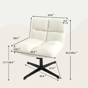 TIMSATIO Criss Cross Chair, Comfy Desk Chair Armless Office Chair No Wheels, Wide Vanity Chair with Back, Height Adjustable Reclining Office Chair Modern Swivel Accent Chair for Home Office (White)