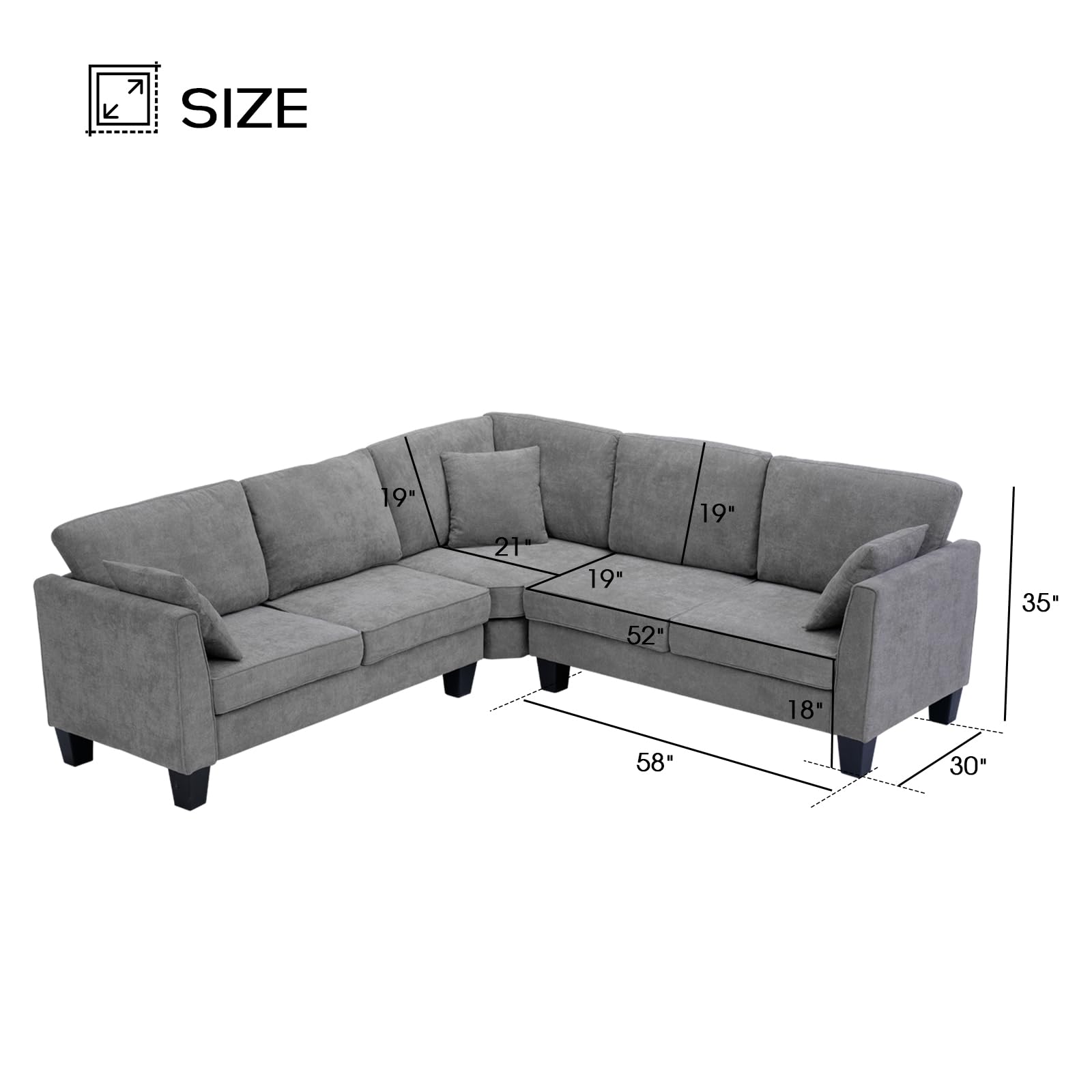 EBELLO Convertible Sectional Sofa L Shaped Couch for Living Room, Reversible Sectional Corner Sofa Small L Couches for Small Apartment, Grey