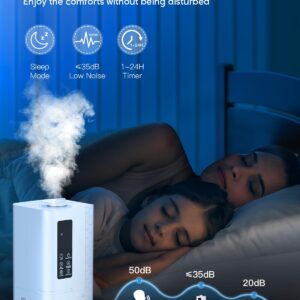 Petsaint Humidifiers for Bedroom, 2.64Gal/10L Ultrasonic Cool Mist Humidifier Large Room, Covers 550ft², Top Fill, 24H Timer, 60H Runtime, 3 Mist Mode Quiet Humidifiers for Home, Office, Plant, White