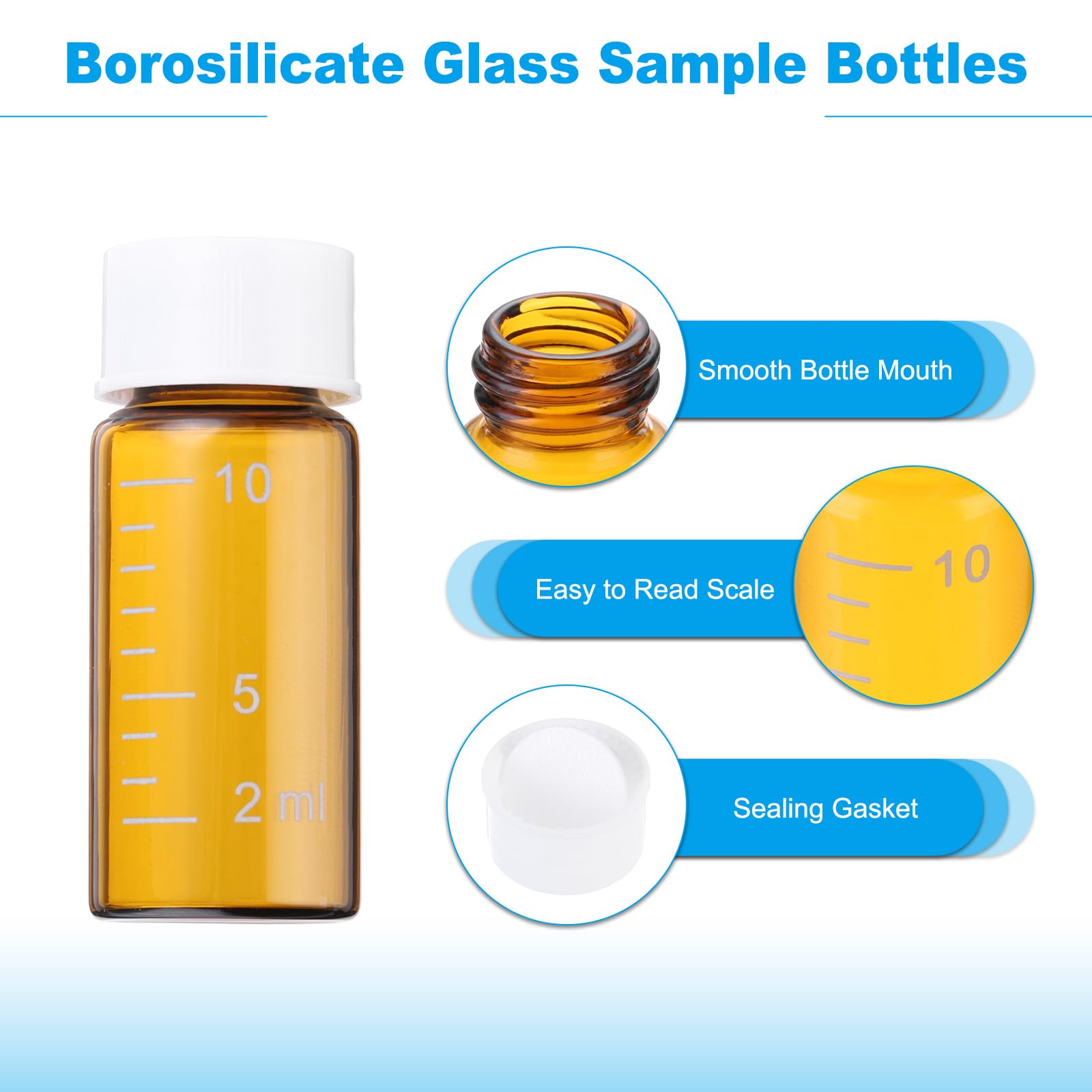 PATIKIL 10pcs 10ml Small Brown Glass Vials with White Screw Cap, Borosilicate Glass Graduated Sample Bottles for Solid Liquid Powder Storage