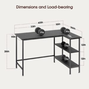 GZSHIYITECH 43" L Shaped Office Desk with Reversible Storage Shelves Can be Used as a Game Desk or Computer Desk Modern Design Corner Desk （Black）