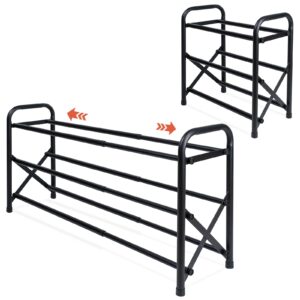 3-tier expandable shoe rack, adjustable metal shoe rack for front door metal black free standing shoe storage organizer for small space entryway garage hallway bedroom easy to assemble, black