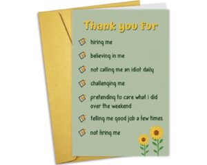 nchigedy funny thank you card for boss manager, boss's day card from employee staff, boss appreciation card, bosses day gift for men women, thank you for hiring me...