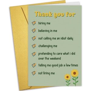 Nchigedy Funny Thank You Card for Boss Manager, Boss's Day Card from Employee Staff, Boss Appreciation Card, Bosses Day Gift for Men Women, Thank You for Hiring Me...